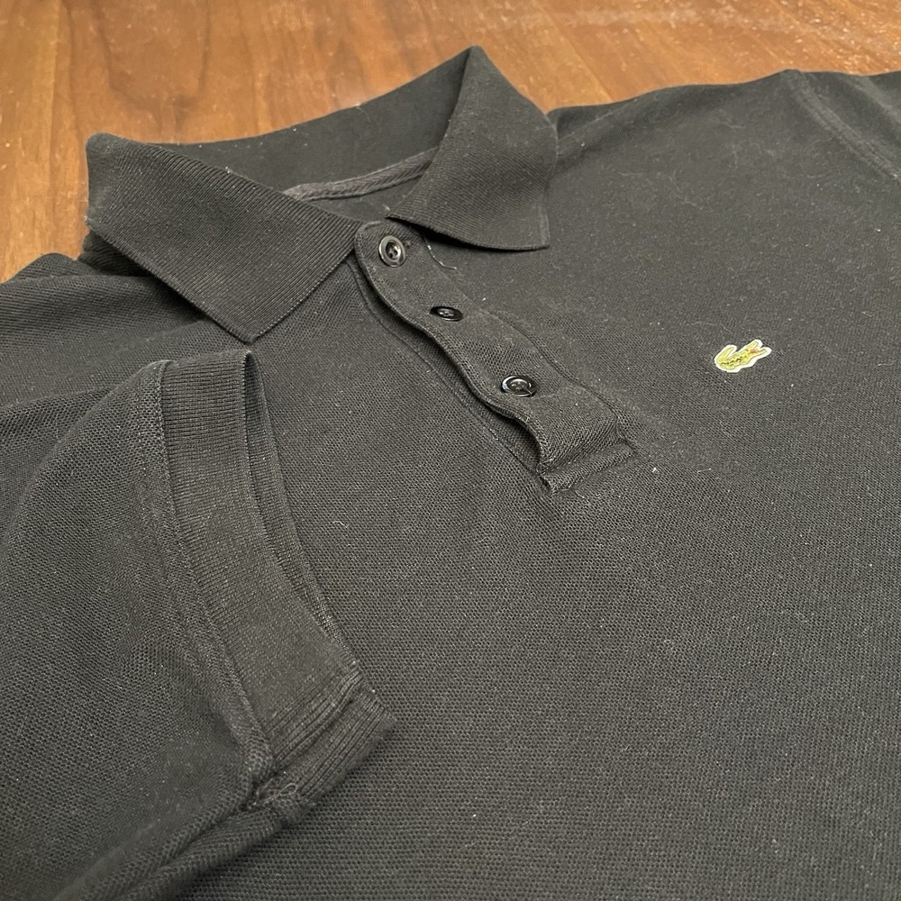 Lacoste Polo Shirt Men's Large Black Short Sleeve Pique Knit Cotton Classic Logo